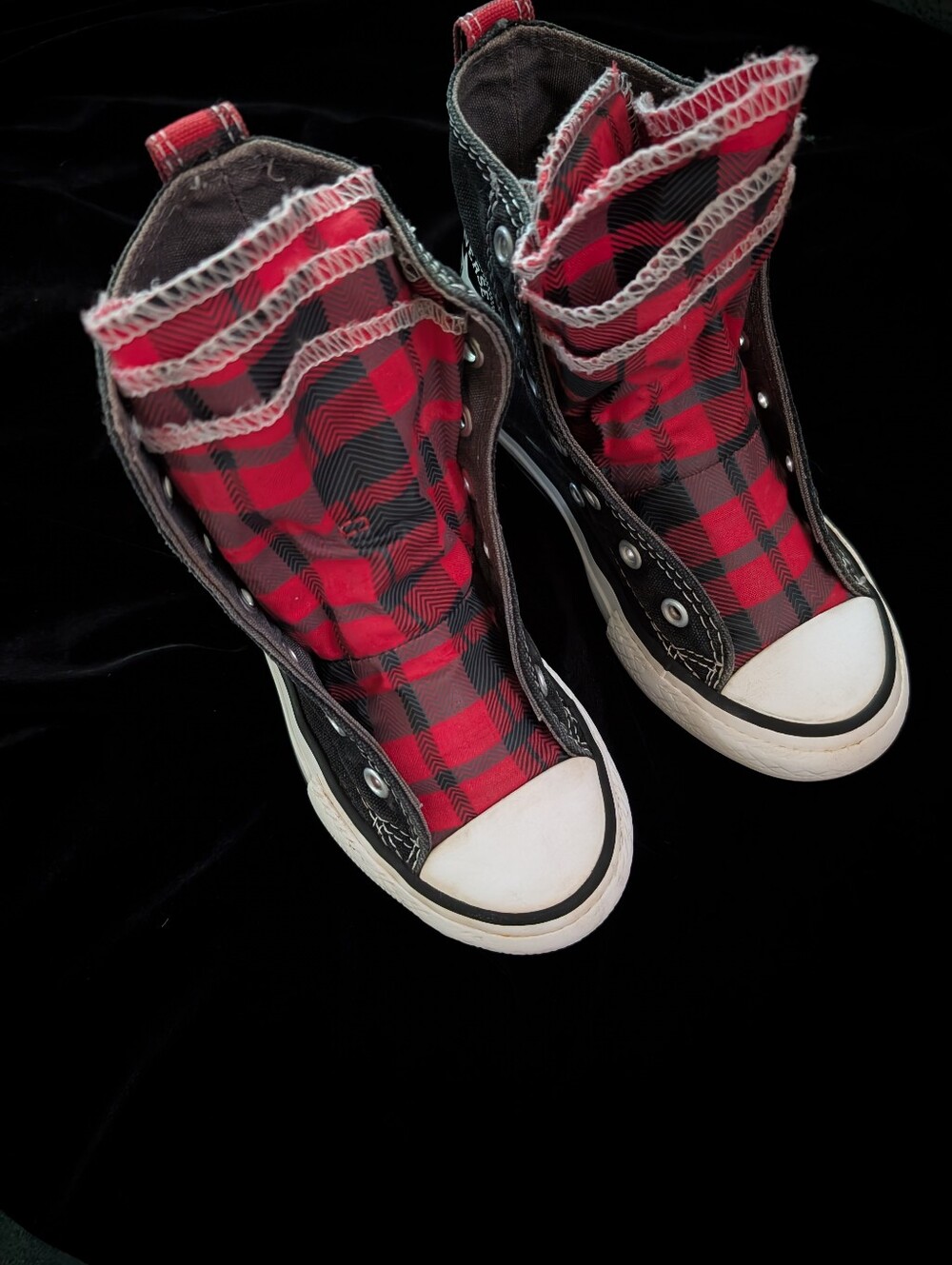 Converse Kids Black & Red Plaid High-Top Sneakers